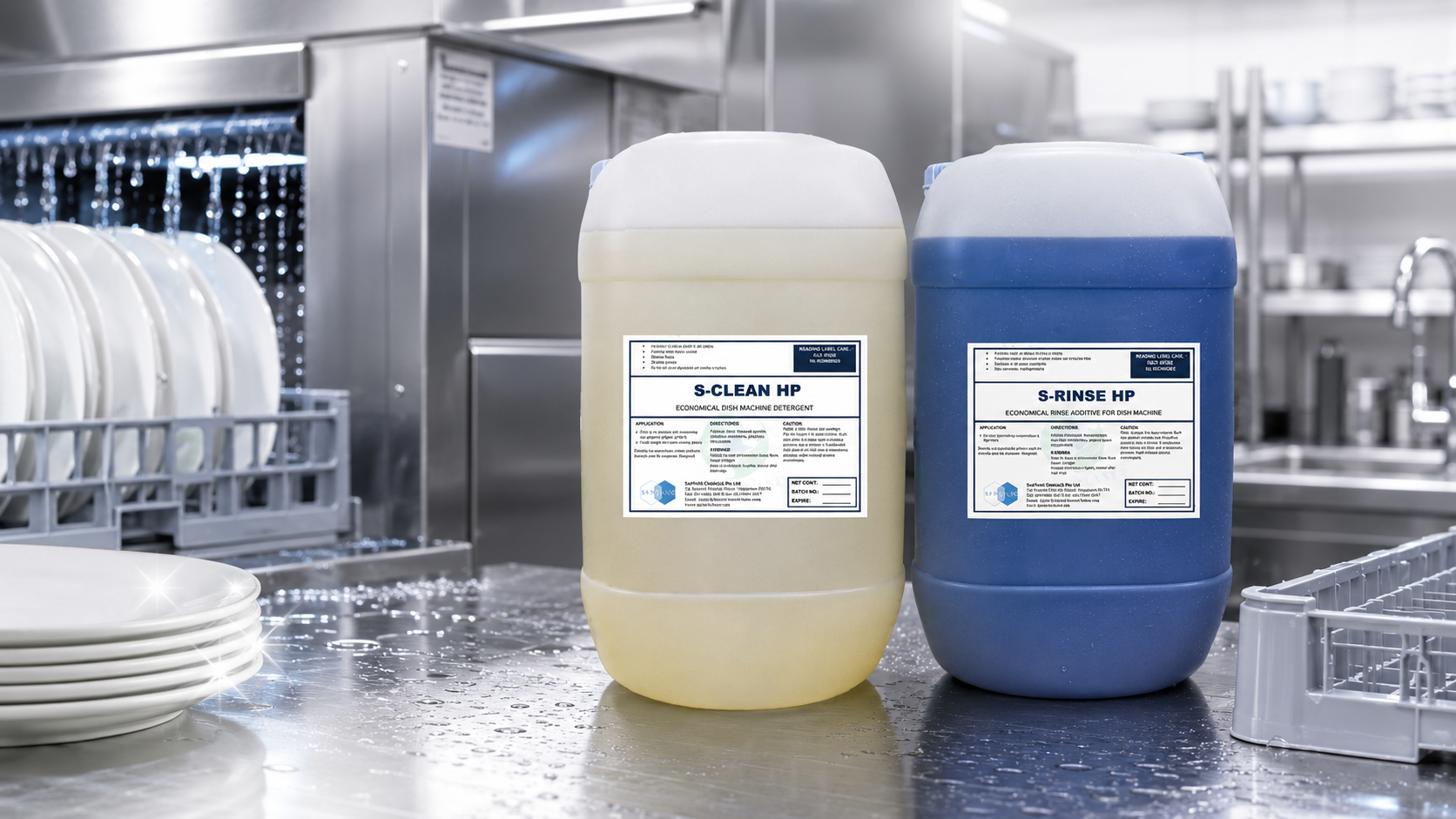 Hóa chất dùng cho máy rửa chén công nghiệp S-Clean HP, S-Rinse HP